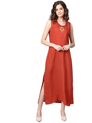 Cream printed rayon long-kurtis 3