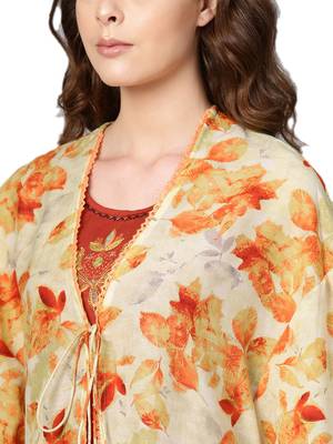 Cream printed rayon long-kurtis 5