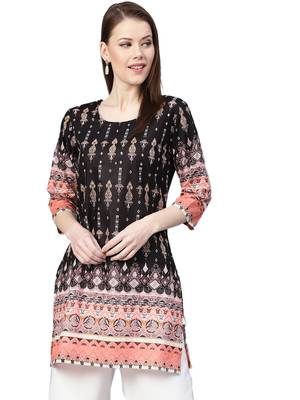 Grey printed cotton short-kurtis 1