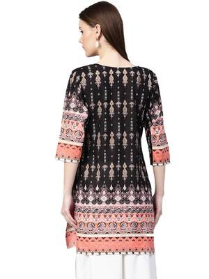 Grey printed cotton short-kurtis 2