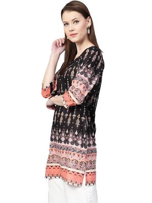 Grey printed cotton short-kurtis 3