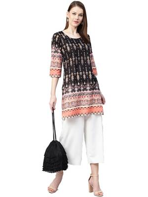 Grey printed cotton short-kurtis 4