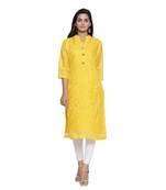 Yellow printed cotton ethnic-kurtis