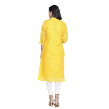 Yellow printed cotton ethnic-kurtis 2