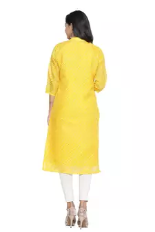 Yellow printed cotton ethnic-kurtis
