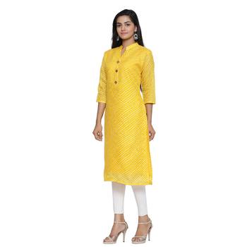 Yellow printed cotton ethnic-kurtis 3