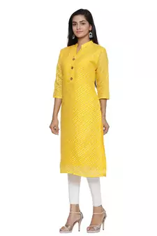 Yellow printed cotton ethnic-kurtis