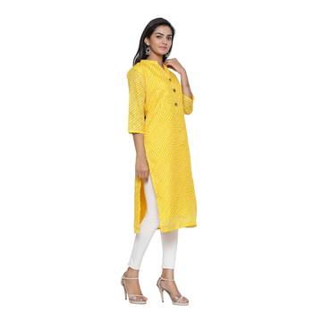 Yellow printed cotton ethnic-kurtis 4