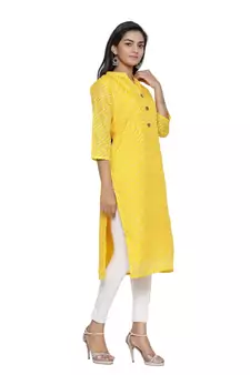 Yellow printed cotton ethnic-kurtis