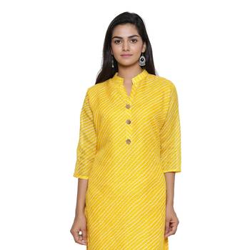 Yellow printed cotton ethnic-kurtis 5