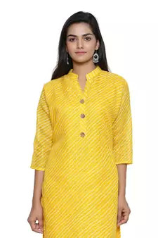 Yellow printed cotton ethnic-kurtis