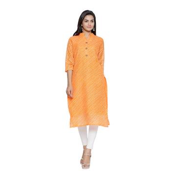 Orange printed cotton ethnic-kurtis 1