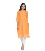 Orange printed cotton ethnic-kurtis