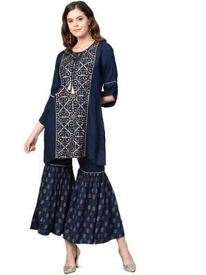 Navy-blue printed rayon salwar 1
