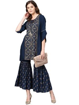 Navy-blue printed rayon salwar 3