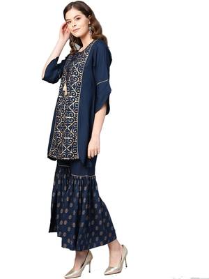 Navy-blue printed rayon salwar 4