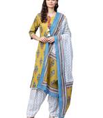 Olive floral print cotton salwar