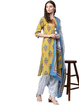 Olive floral print cotton salwar 3