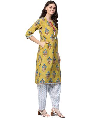 Olive floral print cotton salwar 4