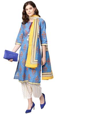 Blue floral print cotton salwar 1