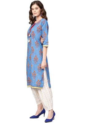 Blue floral print cotton salwar 3