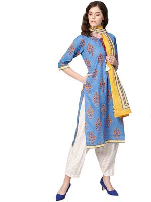 Blue floral print cotton salwar 4