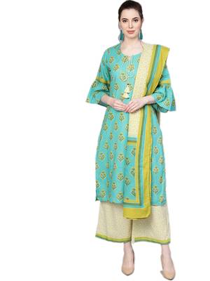 Aqua-blue floral print cotton salwar 1