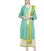 Aqua-blue floral print cotton salwar