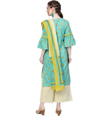 Aqua-blue floral print cotton salwar 2