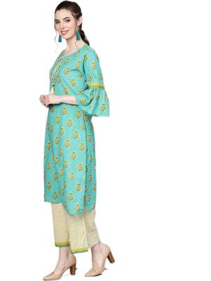 Aqua-blue floral print cotton salwar 3