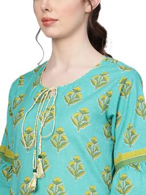 Aqua-blue floral print cotton salwar 4
