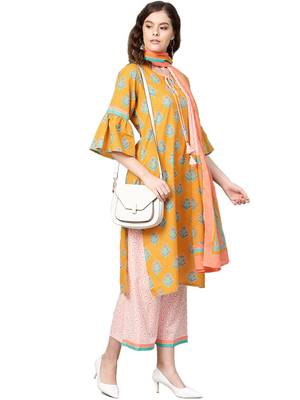 Mustard floral print cotton salwar 3