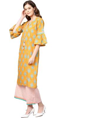 Mustard floral print cotton salwar 4