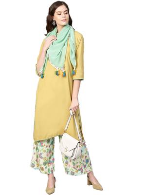 Yellow printed rayon salwar 1