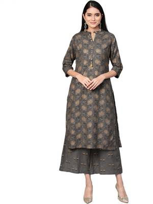 Charcoal foilage print rayon salwar 1