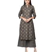 Charcoal foilage print rayon salwar