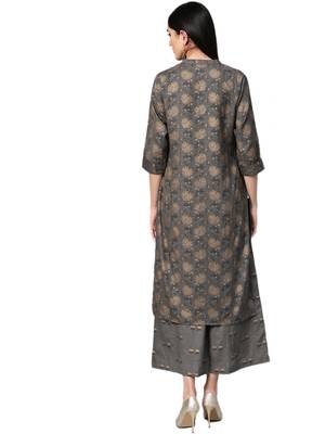 Charcoal foilage print rayon salwar 2