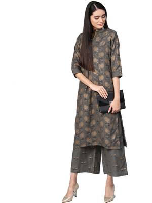Charcoal foilage print rayon salwar 4