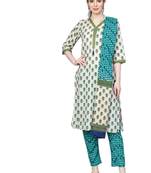 Off-white floral print cotton salwar