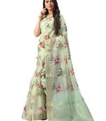 Pista green printed organza saree with blouse