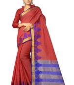 Rust woven cotton saree with blouse