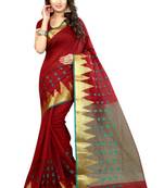 Maroon woven cotton saree with blouse
