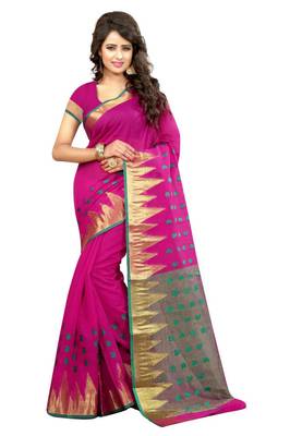 Pink woven cotton saree with blouse 1