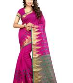 Pink woven cotton saree with blouse