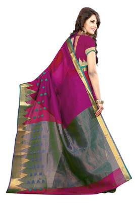 Pink woven cotton saree with blouse 3