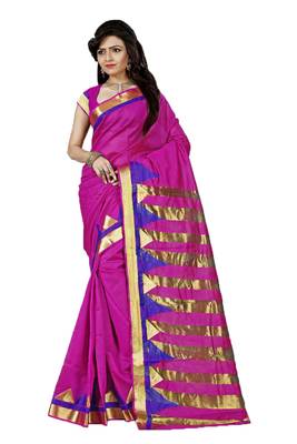 Pink woven cotton saree with blouse 1