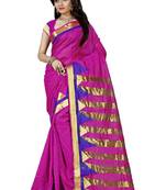 Pink woven cotton saree with blouse