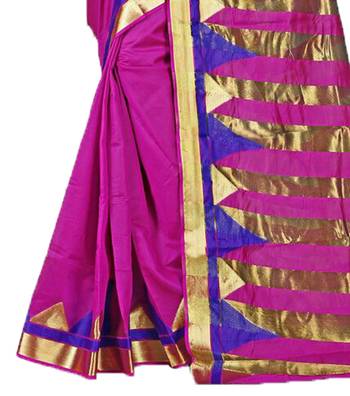 Pink woven cotton saree with blouse 3