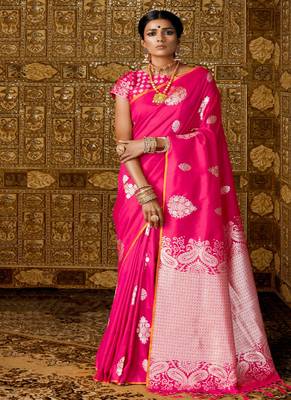 Pink woven silk blend saree with blouse 1
