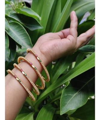 Gold Plated Stone Bangles Set Of 4 2